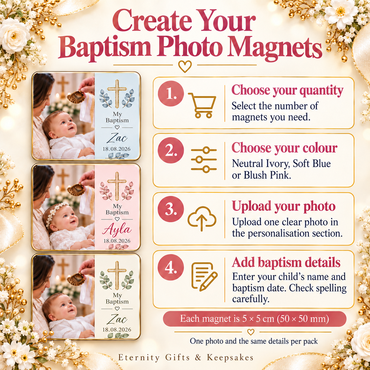 Personalised Baptism Photo Magnets | Christening Favours