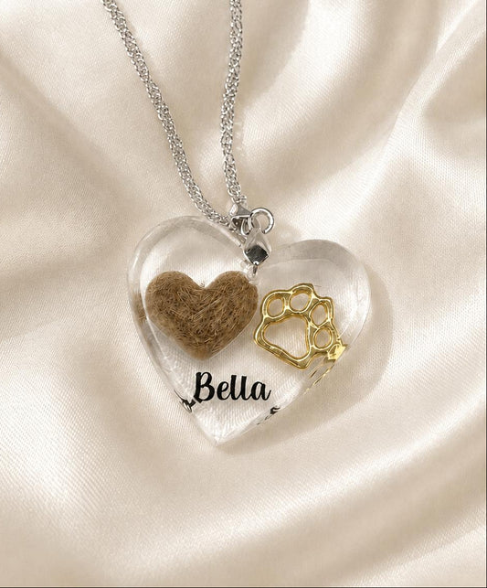 Clear Heart Shaped Pet Fur or Ashes Keepsake Necklace