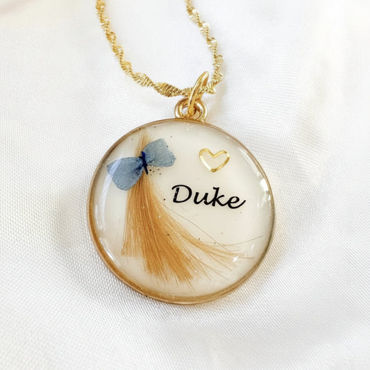 Pet Fur Keepsake Pendant | Blue or Pink Ribbon