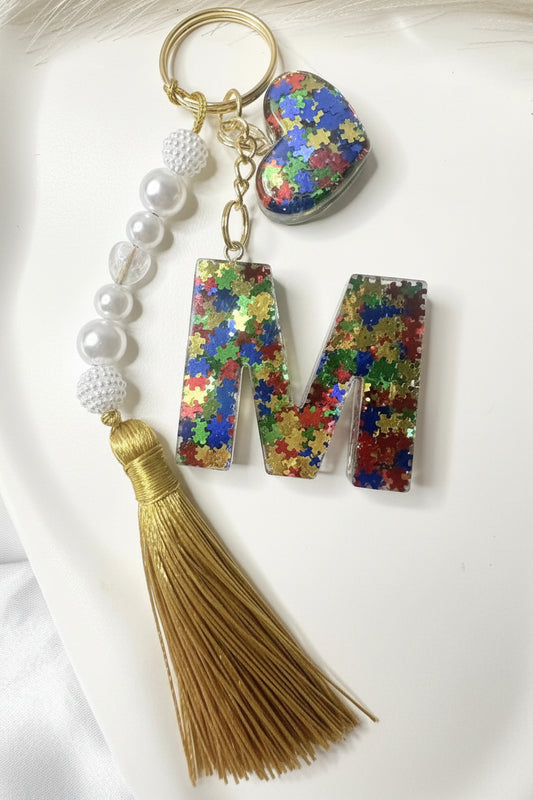 Personalised Autism Awareness Puzzle Initial Letter Keychain
