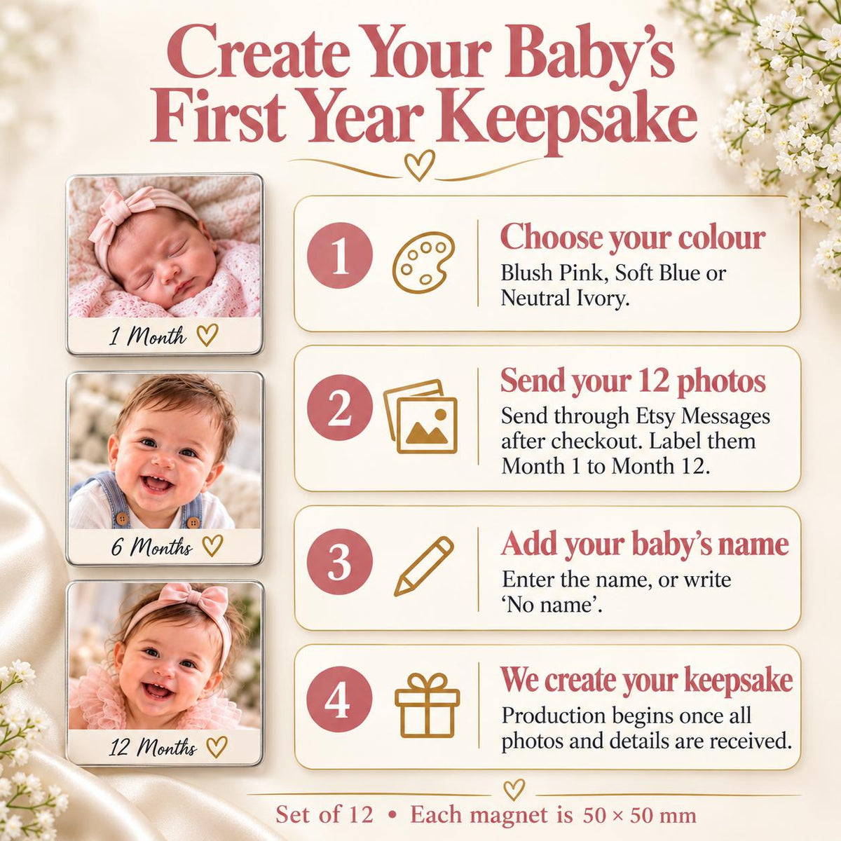 Personalised Baby Milestone Photo Magnets | First Year Set of 12
