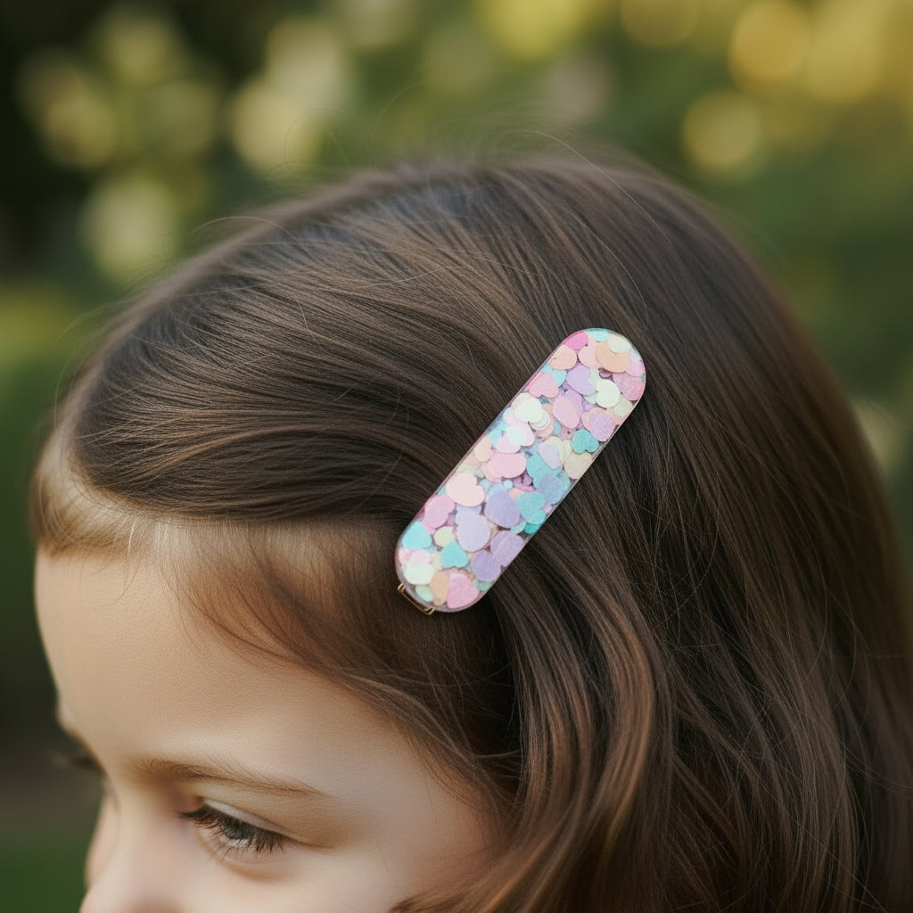 Iridescent Heart Confetti Resin Hair Clip