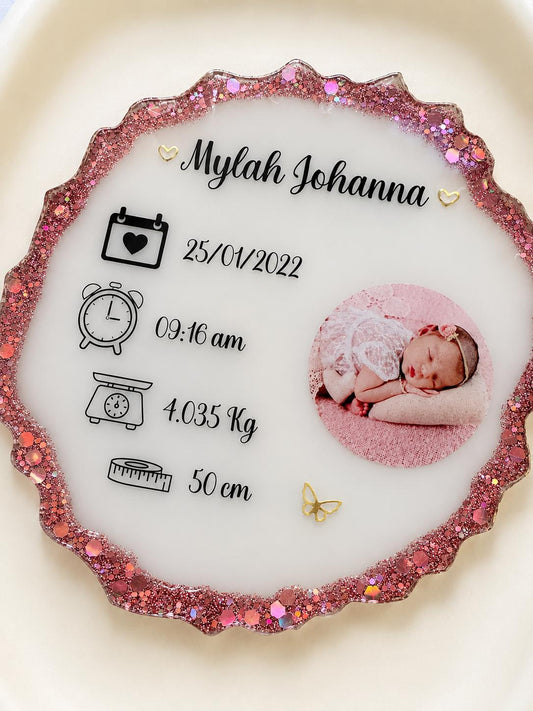 Personalised Baby Birth Stats Keepsake Plaque | Custom Resin with Photo