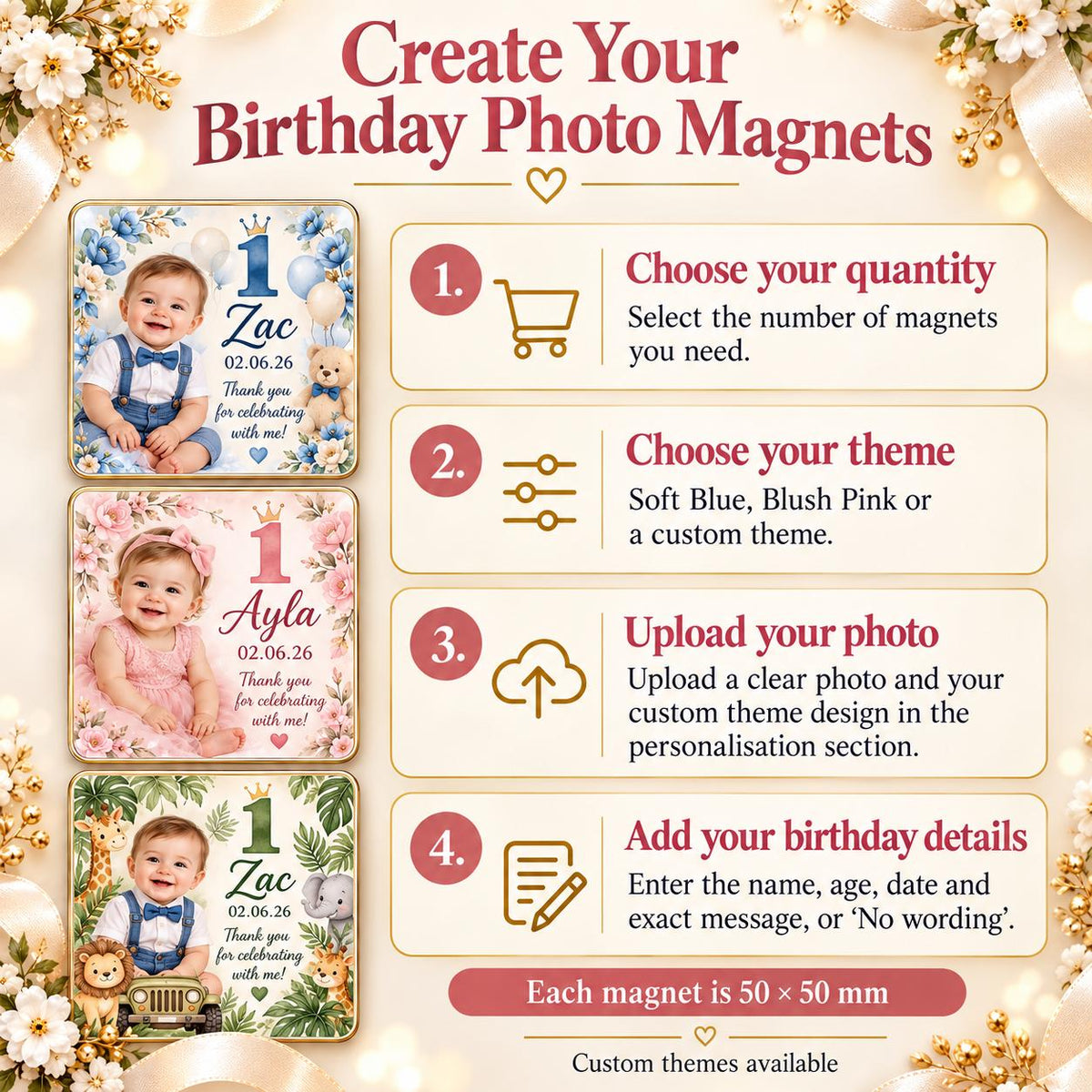 Personalised Birthday Photo Magnet Party Favours