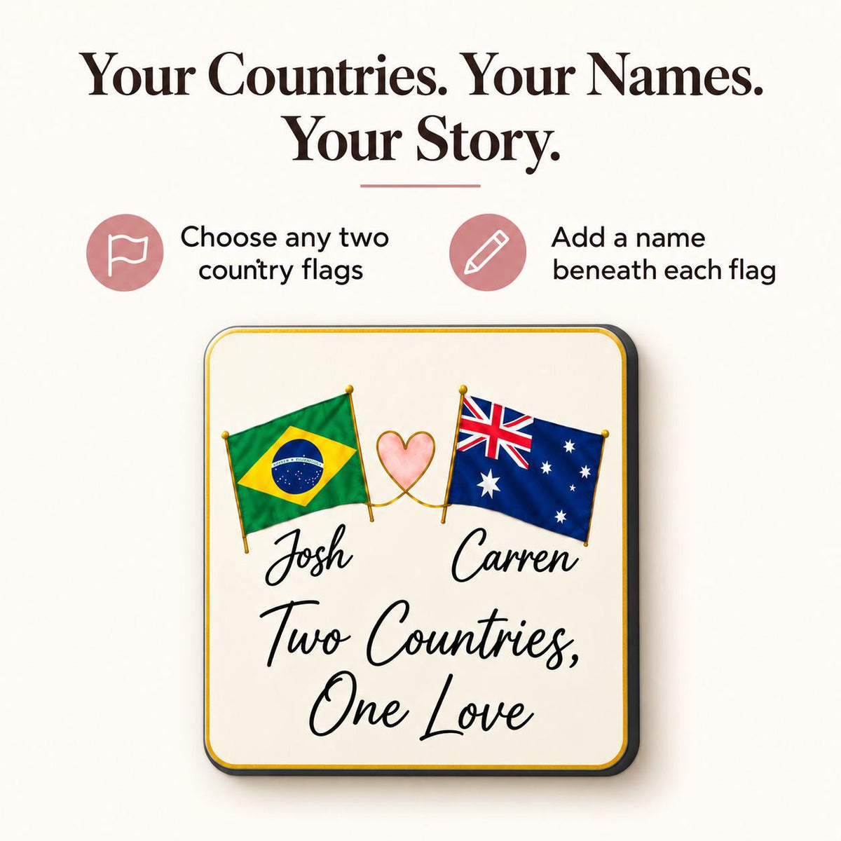 Country flag magnet personalisation example with Brazil and Australia flags