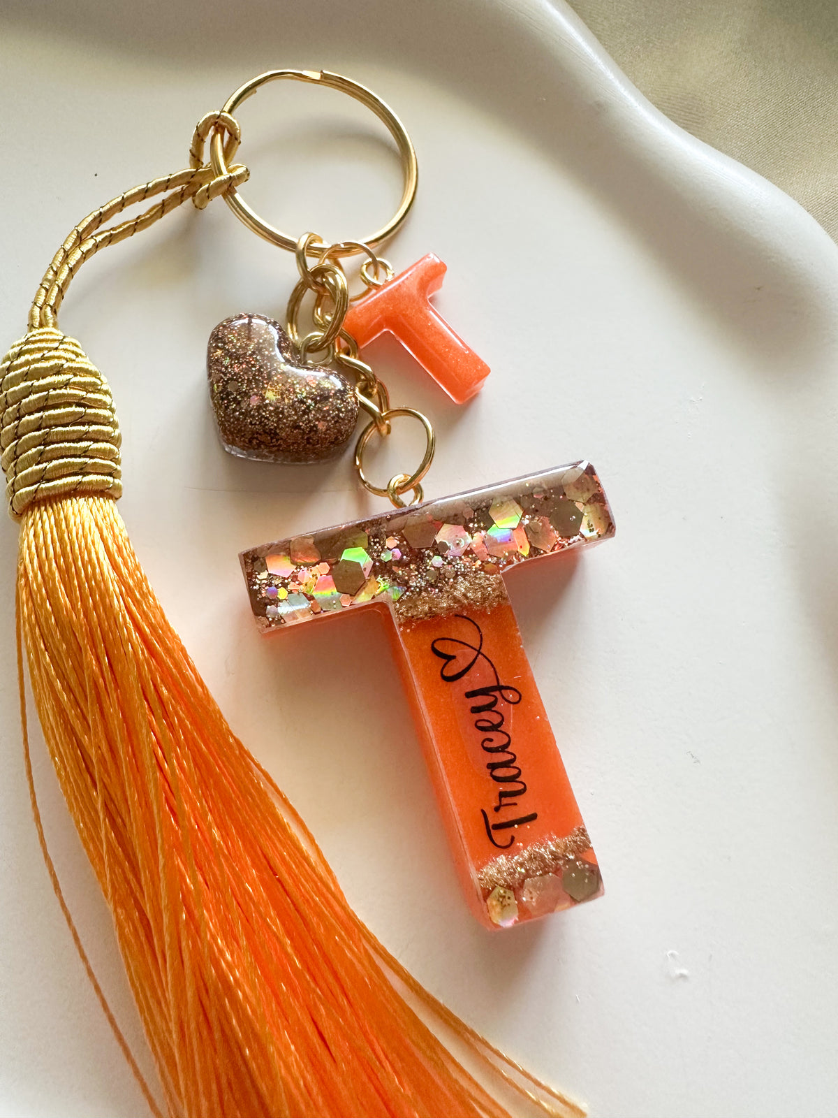 Personalised Geode Glitter & Gold Foil Flakes Initial Keychain