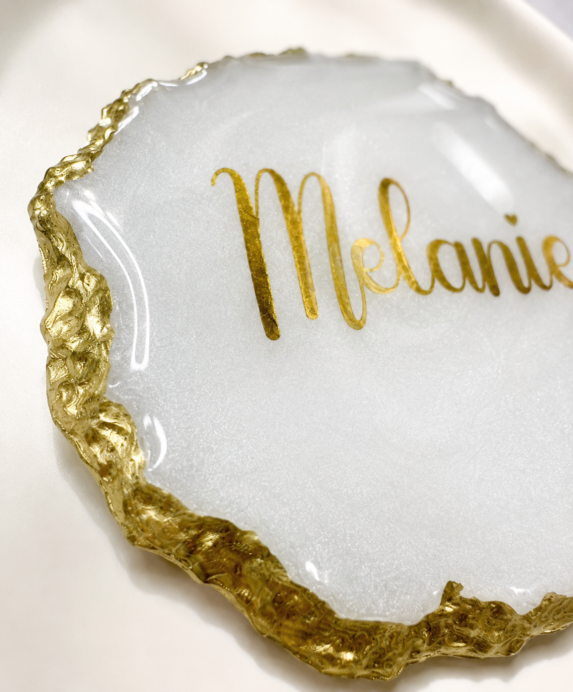 Personalised Resin Name Coaster | Gold or Silver Rim | Custom Wedding Place Card & Keepsake
