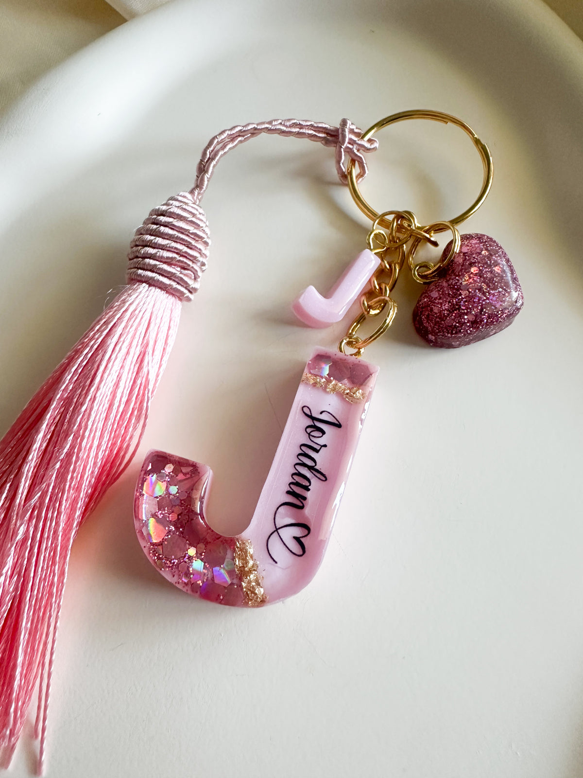 Personalised Geode Glitter & Gold Foil Flakes Initial Keychain