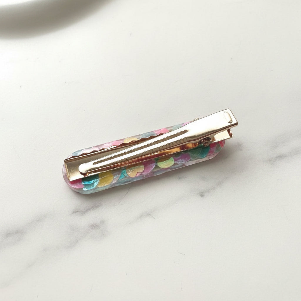 Iridescent Heart Confetti Resin Hair Clip