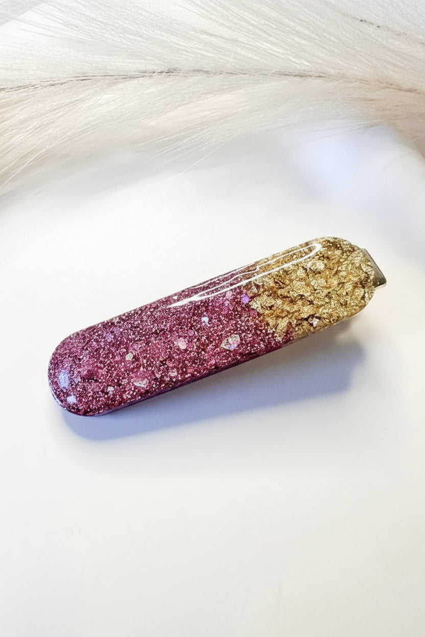 Glitter and Gold-Leaf Resin Hair Clip