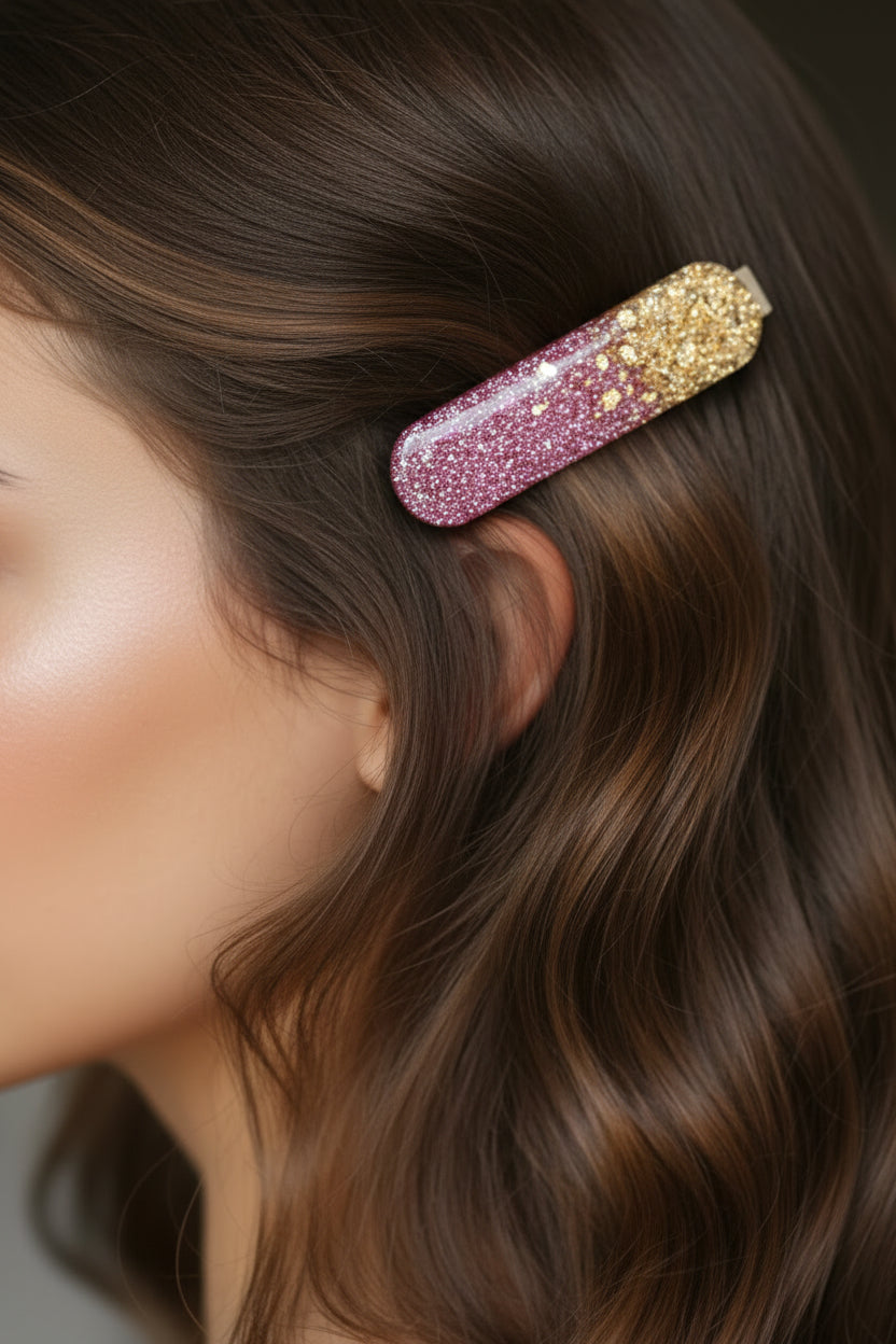 Glitter and Gold-Leaf Resin Hair Clip