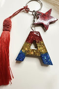 Personalised Wonder Woman Glitter Initial Letter Keychain
