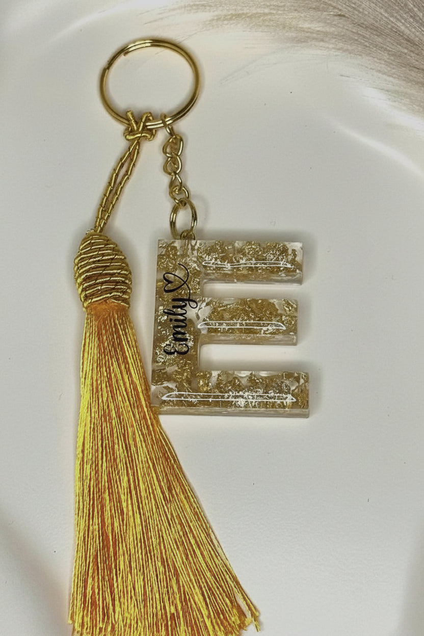 Personalised Gold Flakes Initial Letter Keychain