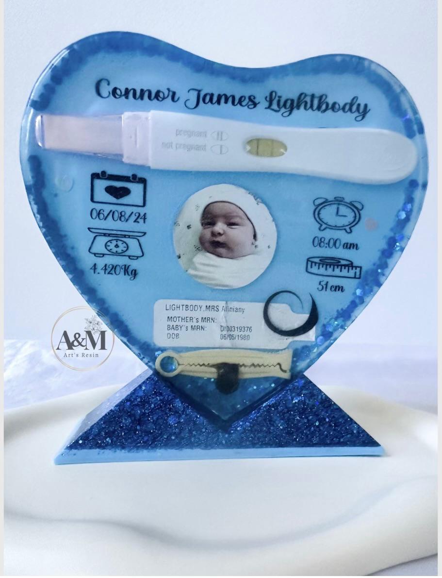 Baby's First Moments Resin Keepsake – Birth Measurements, Photo & Milestone Memory Display