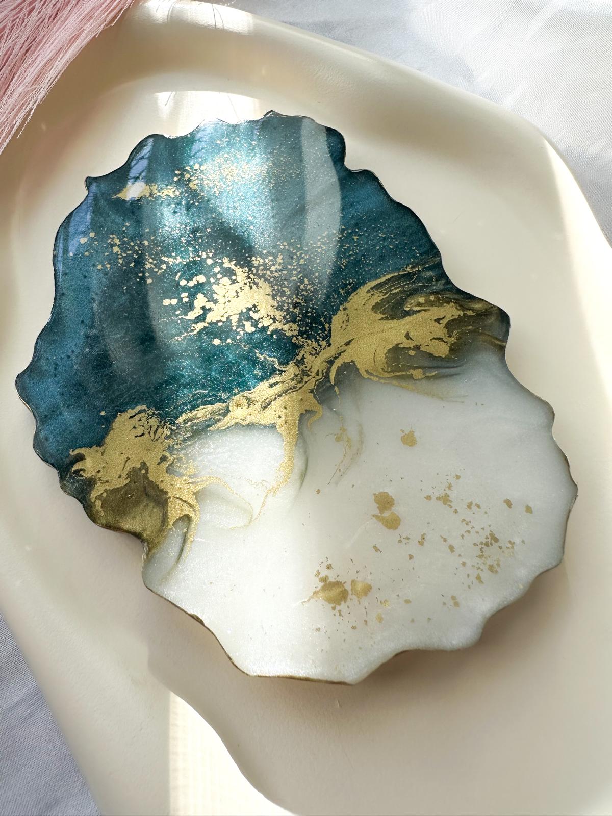 Aurora Resin Coaster | Gold Rim | Teal & Gold | Handcrafted Keepsake