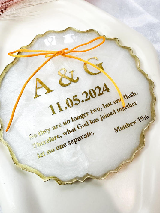 Personalised Wedding Resin Keepsake Plaque | Monogram & Bible Verse | Bridal Gift 11 cm