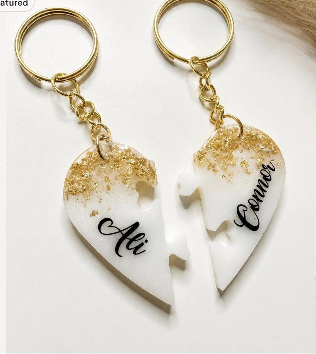 Personalised Matching Heart Keychain Set