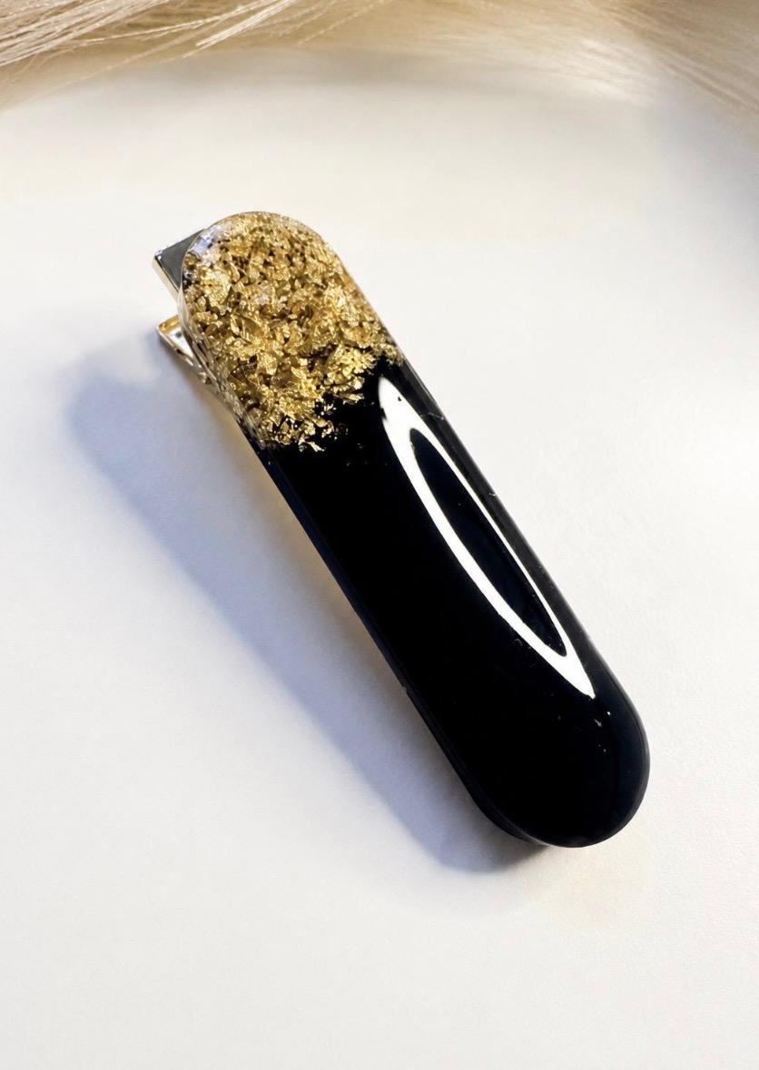 Glitter and Gold-Leaf Resin Hair Clip
