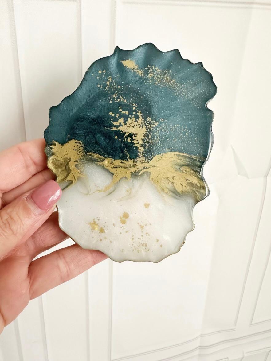 Aurora Resin Coaster | Gold Rim | Teal & Gold | Handcrafted Keepsake
