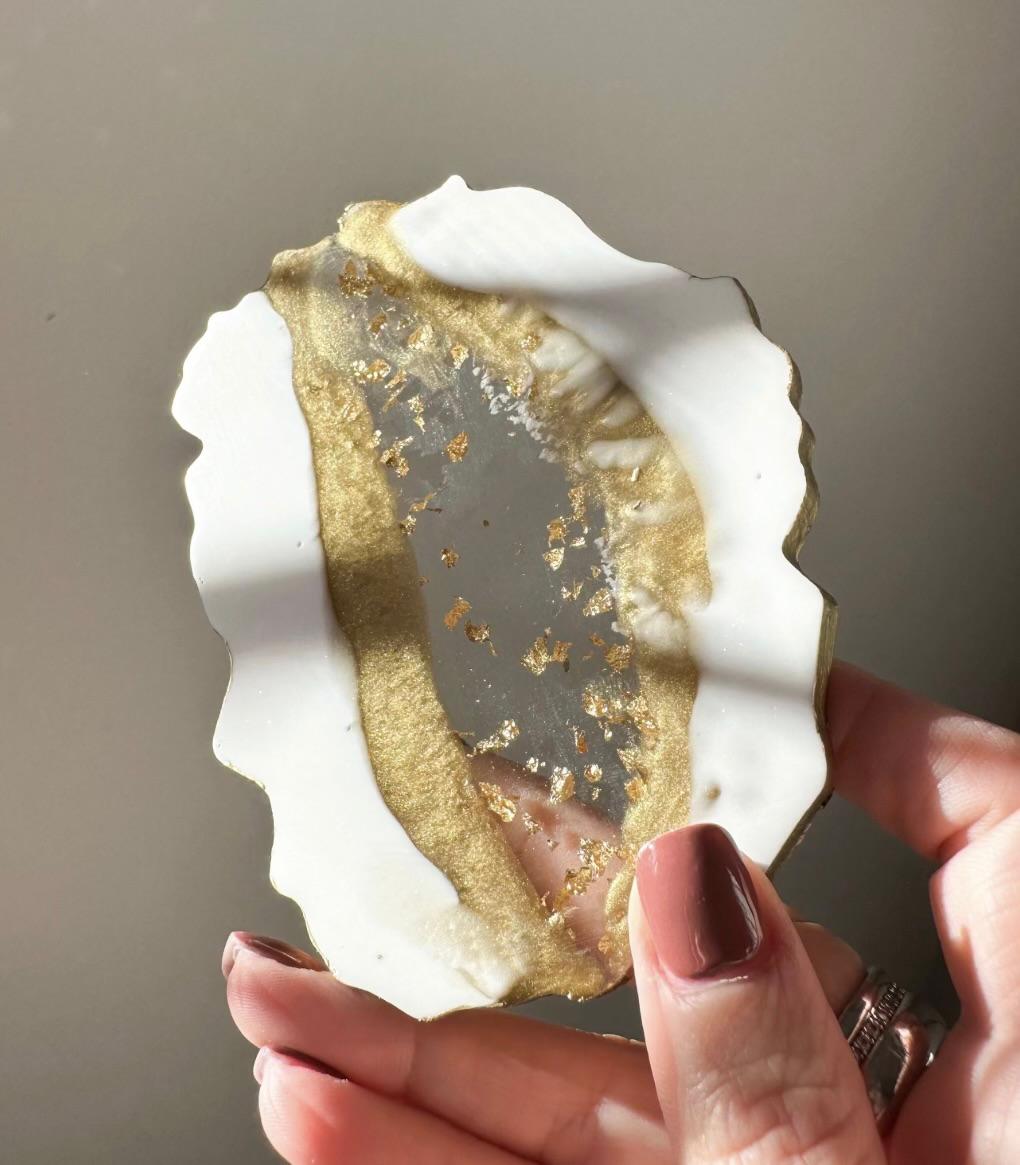 White & Gold Leaf Resin Geode Coaster | Handcrafted Luxury Keepsake