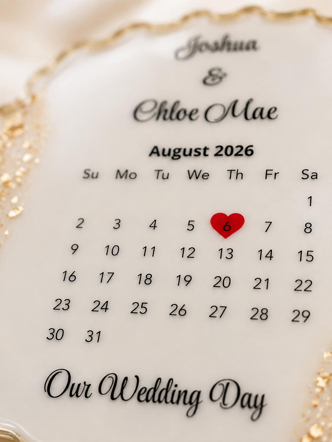 Personalised Wedding Date Calendar Resin Keepsake | Custom Couple Gift