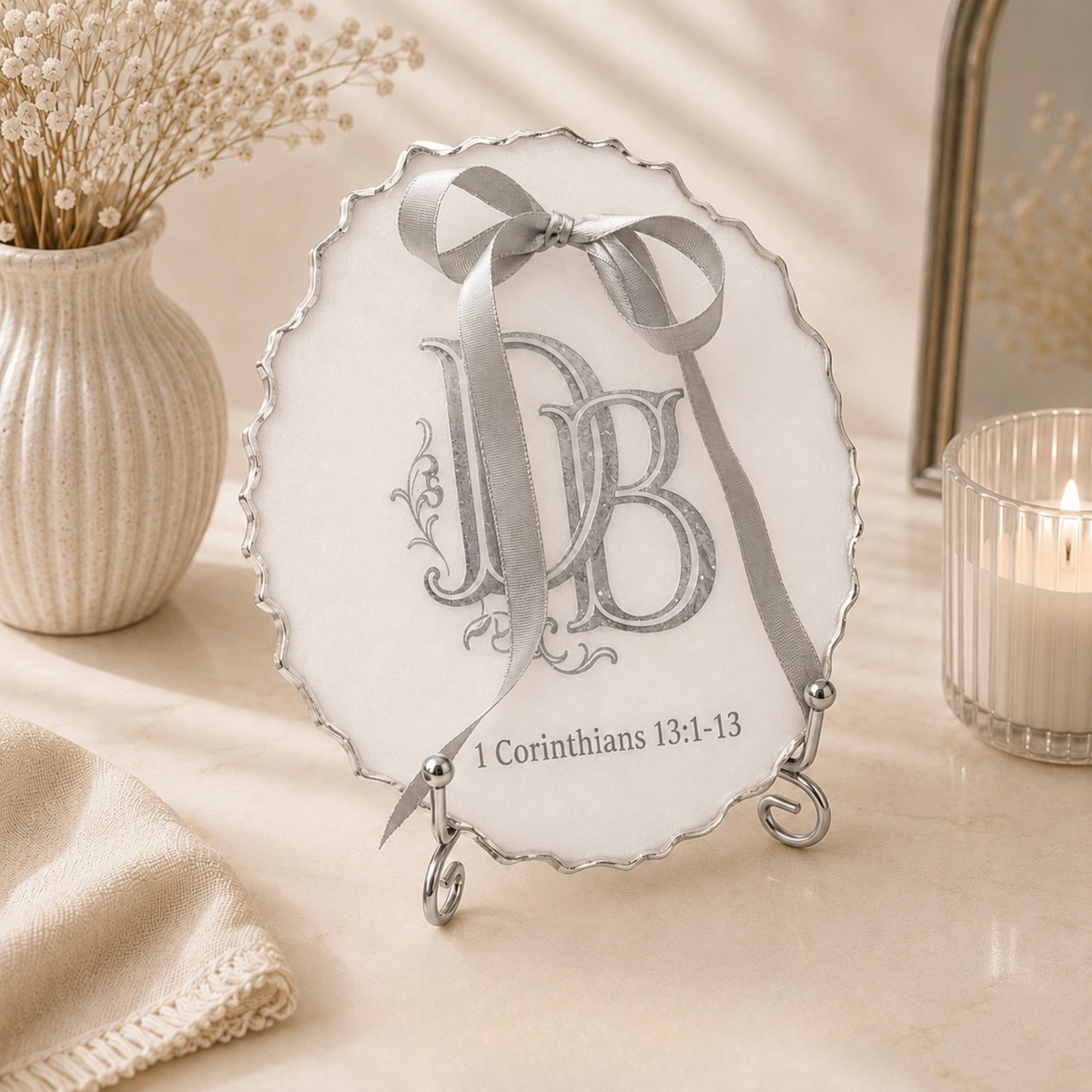 Personalised Wedding Resin Keepsake Plaque | Monogram & Bible Verse | Bridal Gift 11 cm