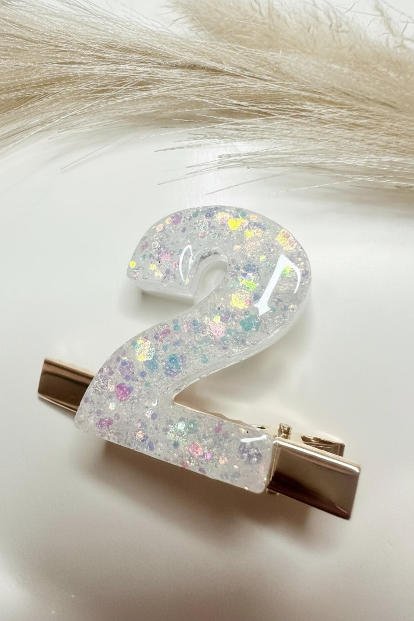 Personalised Glitter Number Hair Clip – Kids Birthday Hair Accessory