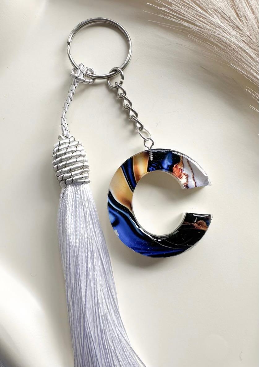 Personalised Galaxy Agate Initial Letter Keychain with Tassel