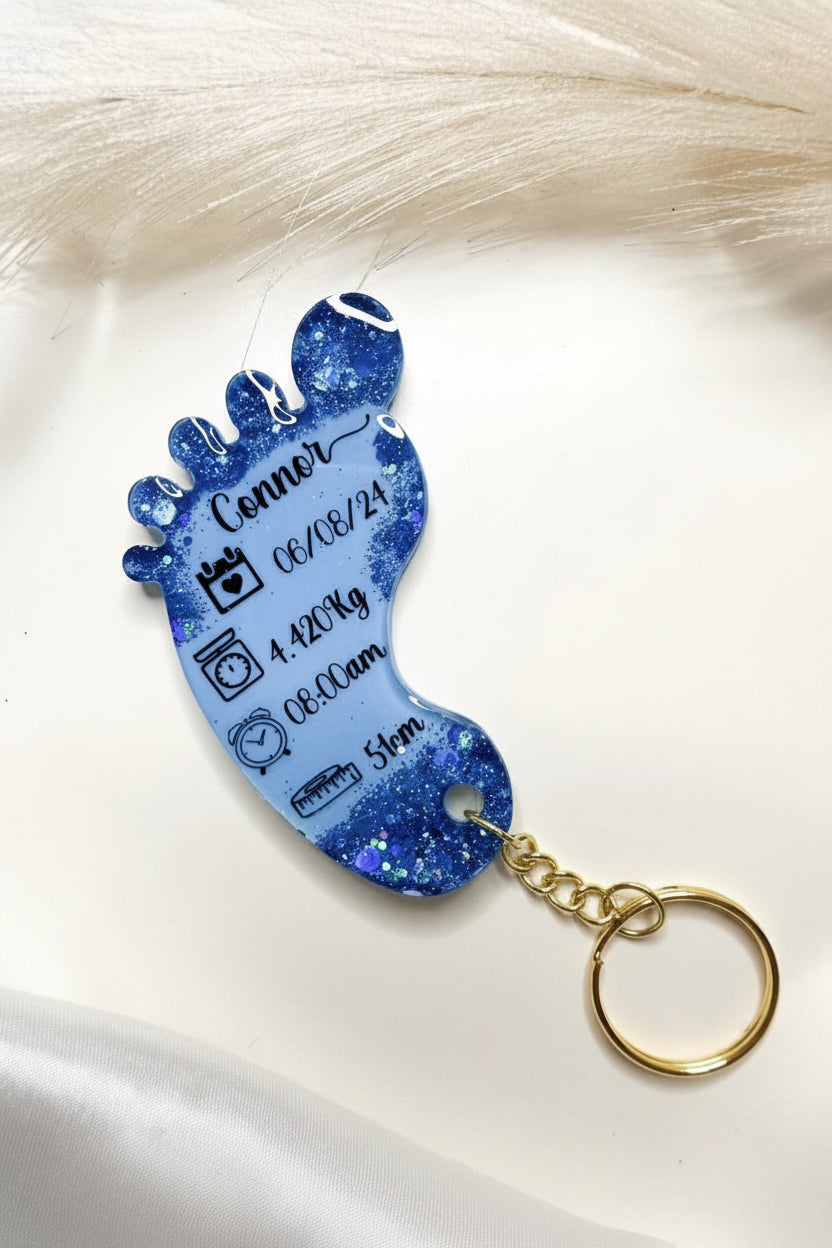 Personalised Baby Footprint Keepsake Birth Stats Keychain