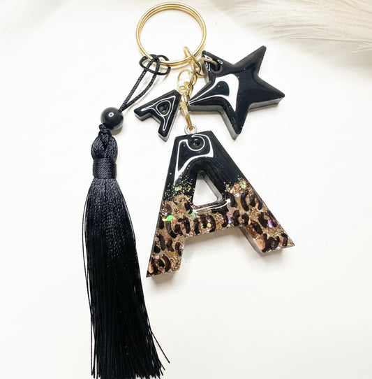 Leopard Print Initial Letter Keychain