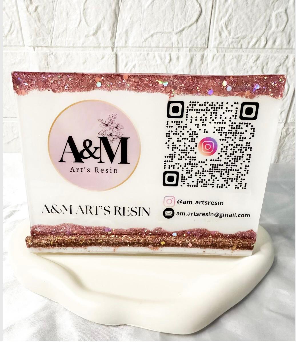 Personalised Glitter Resin Business Sign – QR Code, Logo & Contact Details Display