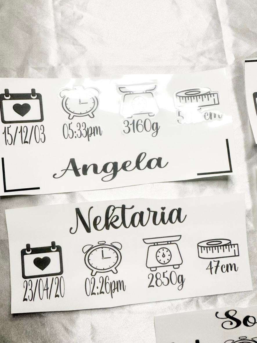 Personalised Baby Birth Measurements Decal Sticker – Name, Date, Time, Weight & Length