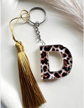 Leopard Print Initial Keychain with Tassel - Option 2