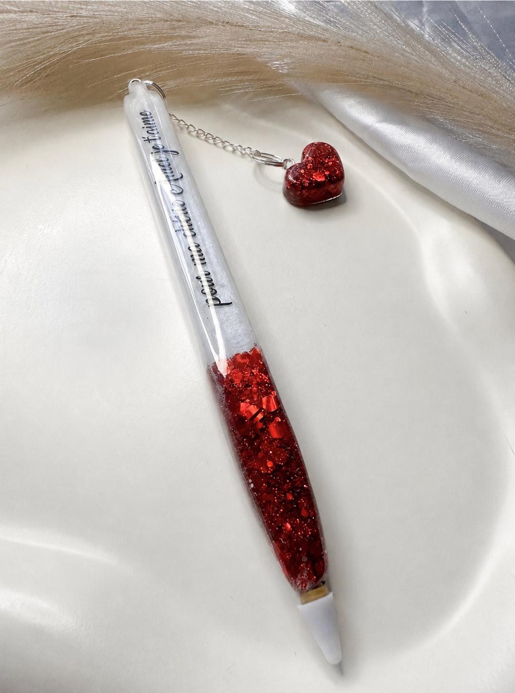 Personalised White Refillable Glitter Resin Pen – Custom Name or Phrase & Glitter Colour | Gift Boxed
