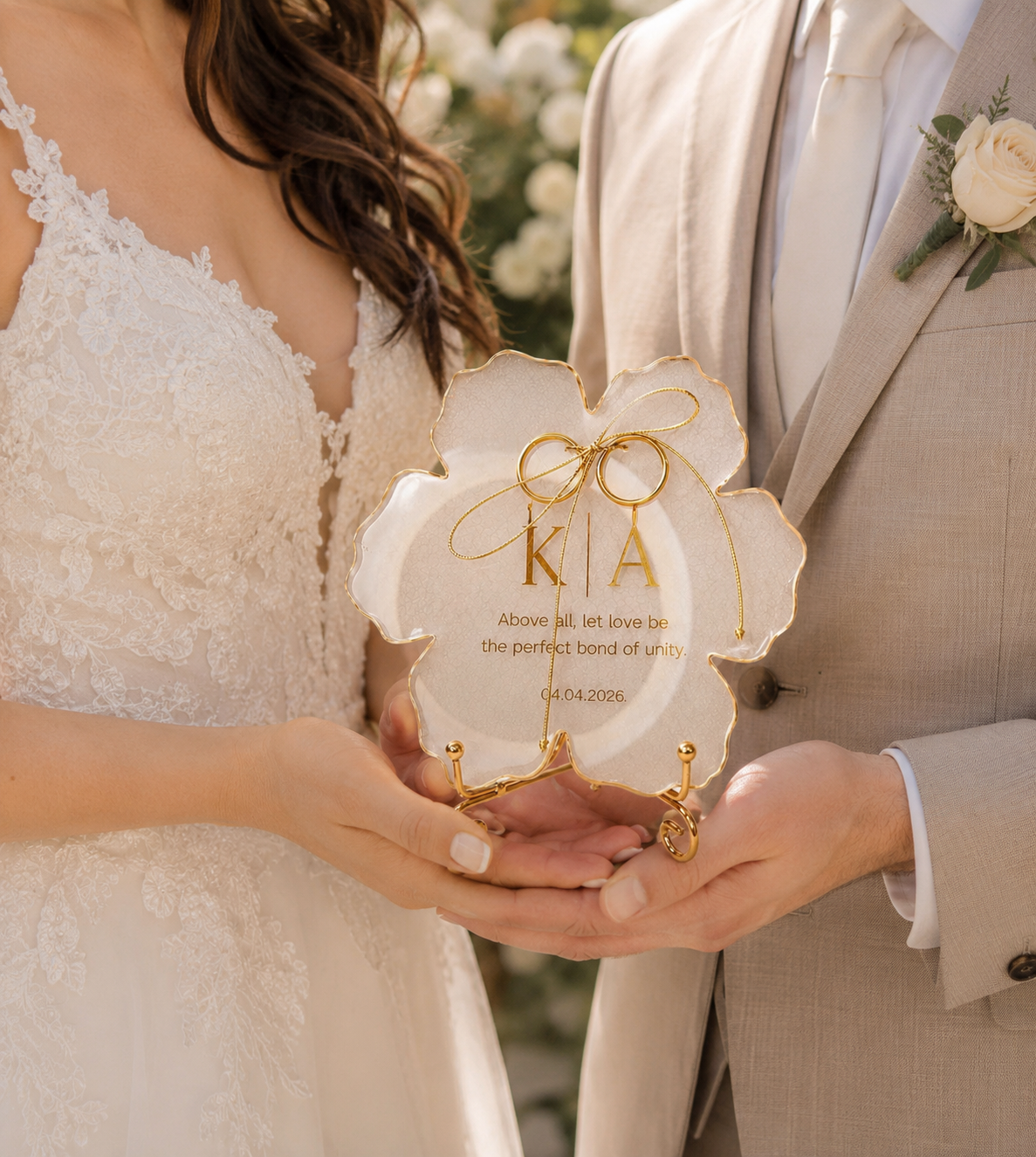 Personalised Petal Resin Wedding Keepsake Plaque | Monogram, Date & Bible Verse | 16cm Gift