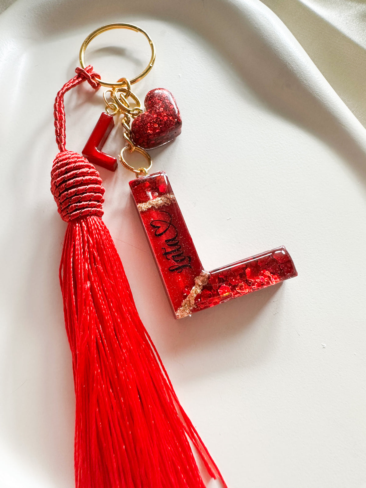 Personalised Geode Glitter & Gold Foil Flakes Initial Keychain