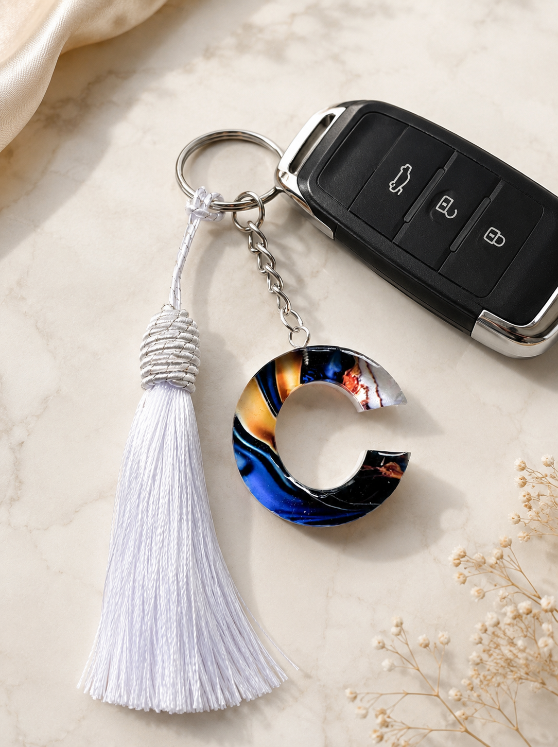 Personalised Galaxy Agate Initial Letter Keychain with Tassel
