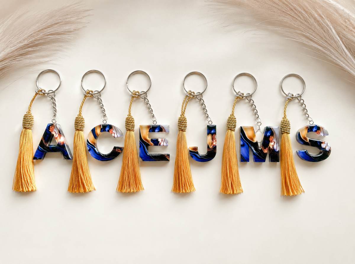 Personalised Galaxy Agate Initial Letter Keychain with Tassel