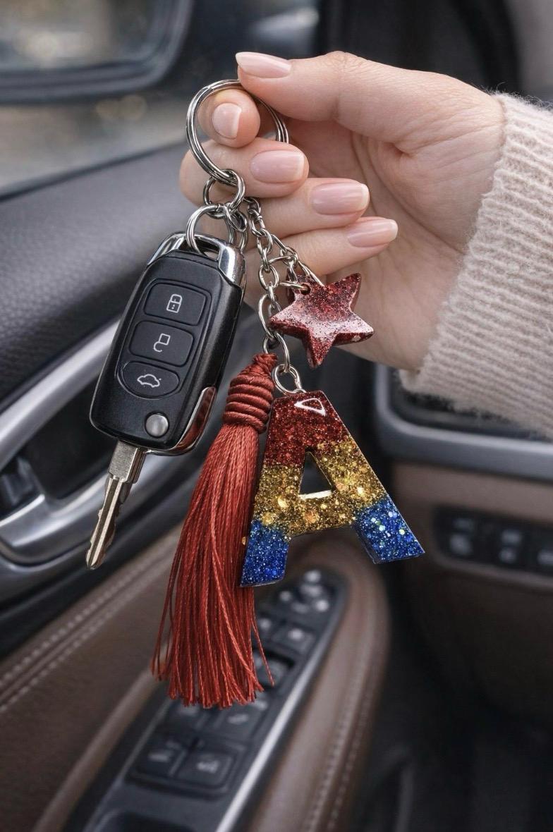 Personalised Wonder Woman Glitter Initial Letter Keychain