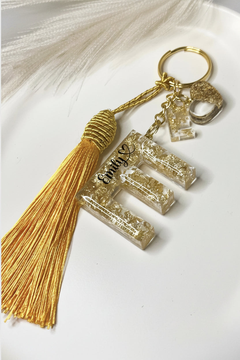 Personalised Gold Flakes Initial Letter Keychain