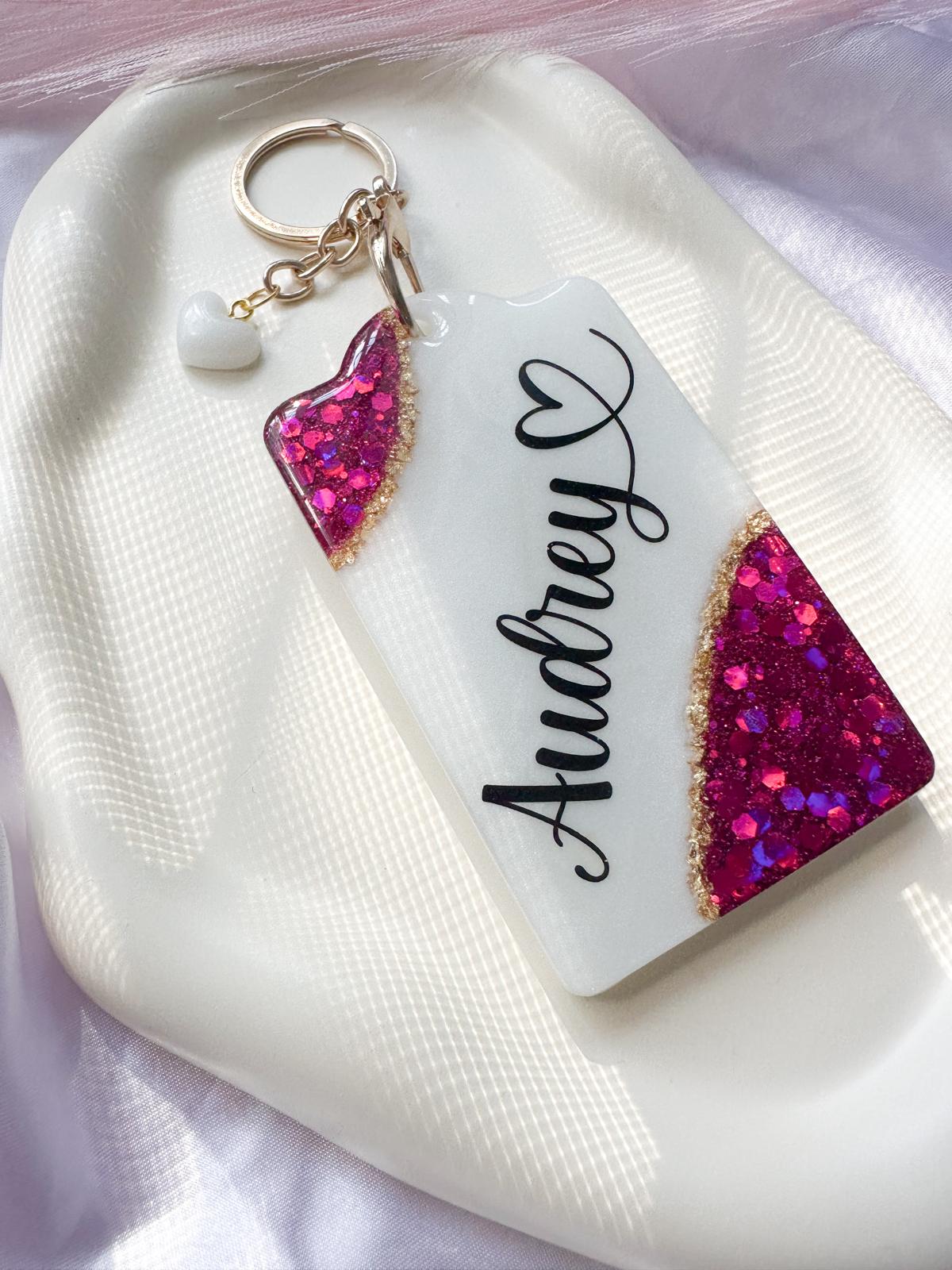 Personalised Glitter Corner Resin Card Holder Keychain