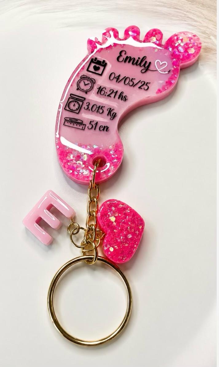 Personalised Baby Footprint Keepsake Birth Stats Keychain