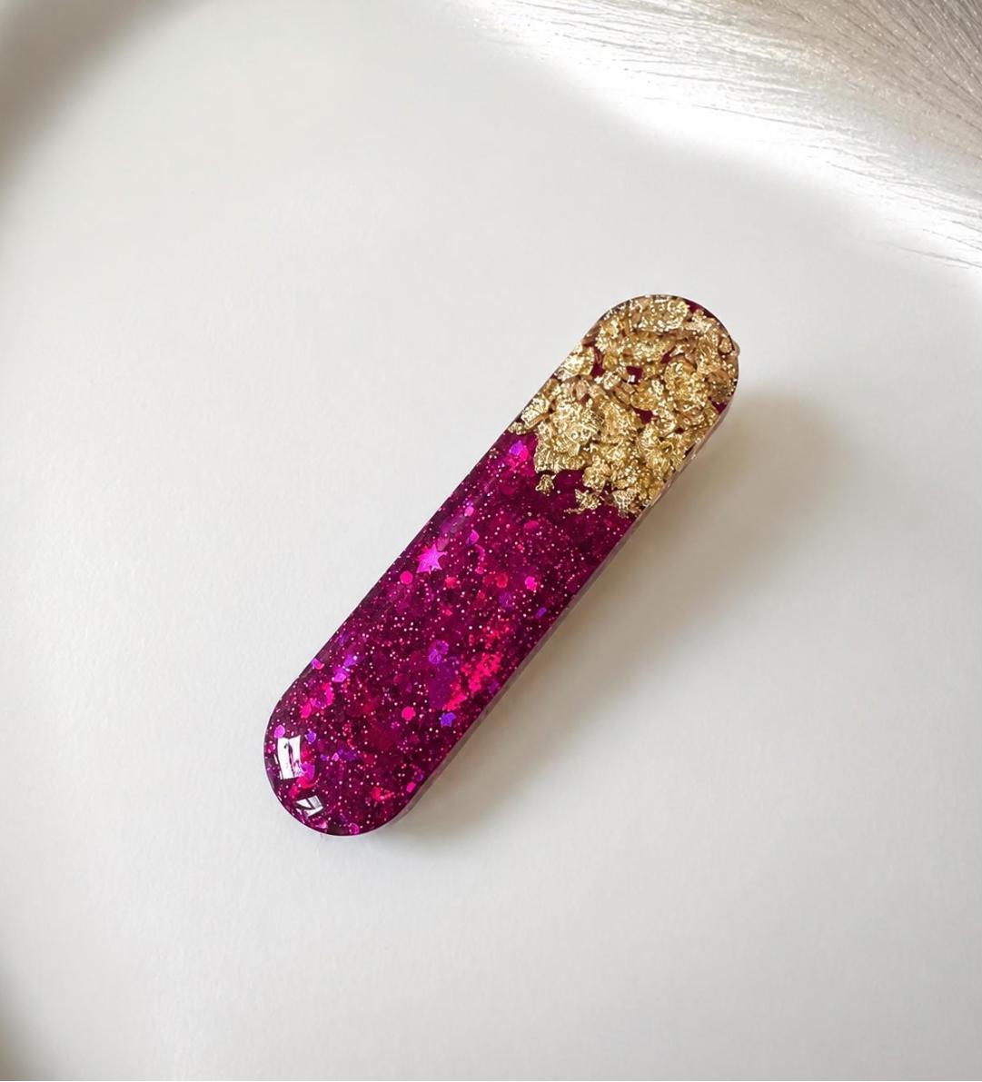 Glitter and Gold-Leaf Resin Hair Clip