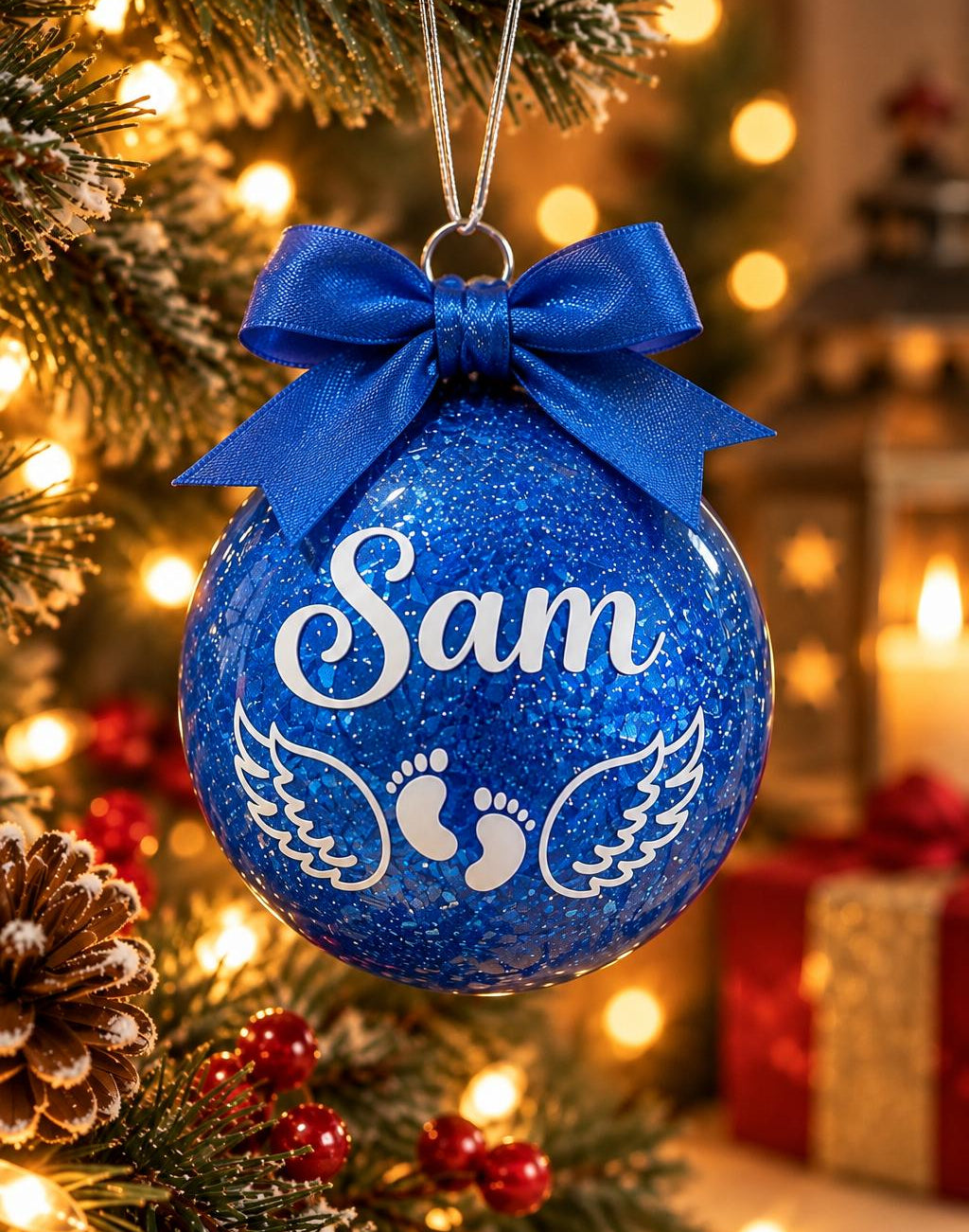Personalised Baby Memorial Christmas Bauble with Angel Wings & Footprints – Handmade in Australia