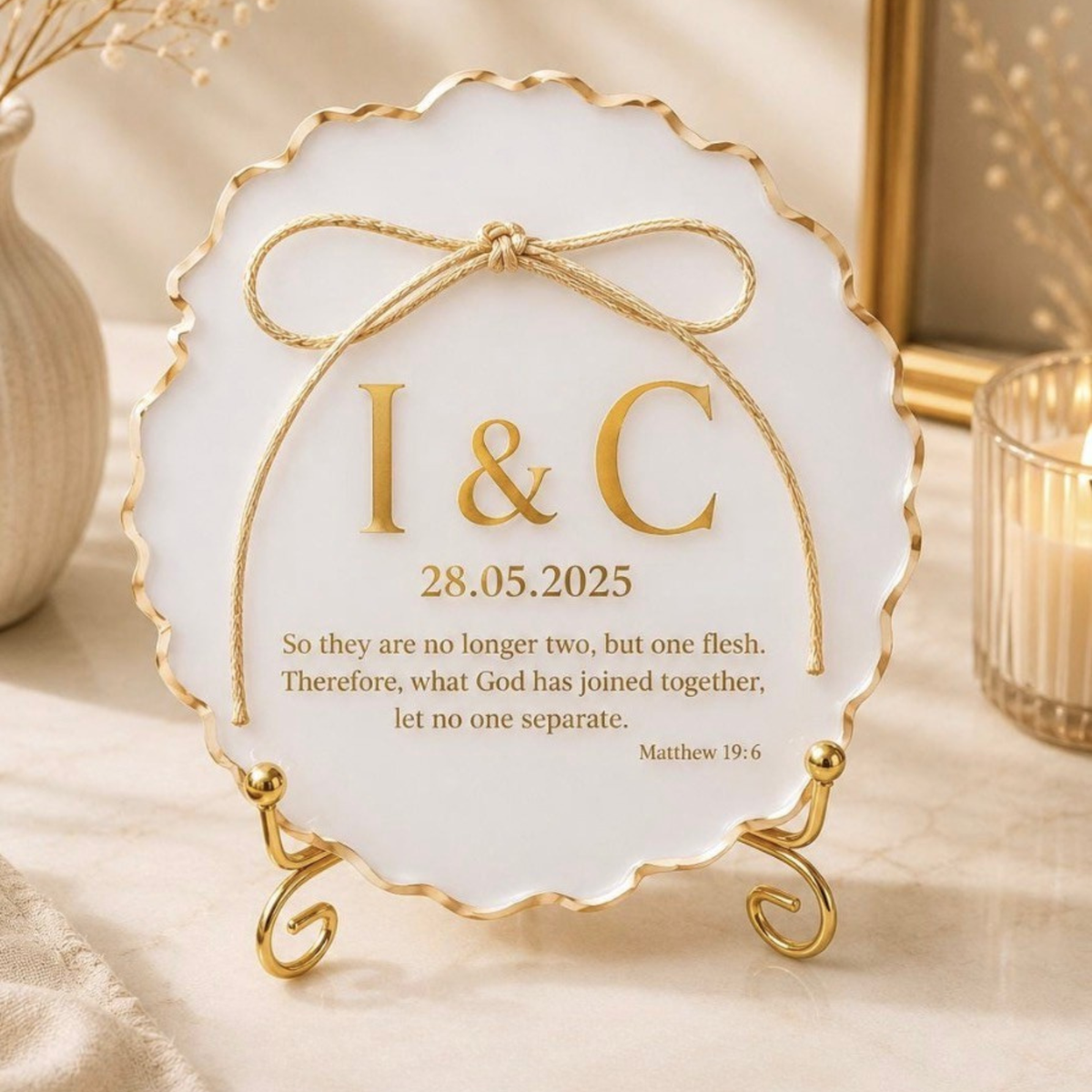 Personalised Wedding Resin Keepsake Plaque | Monogram & Bible Verse | Bridal Gift 11 cm
