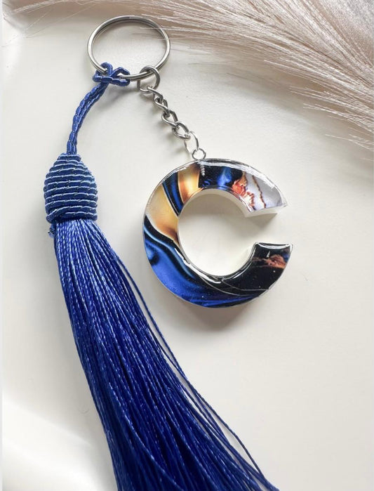 Personalised Galaxy Agate Initial Letter Keychain with Tassel