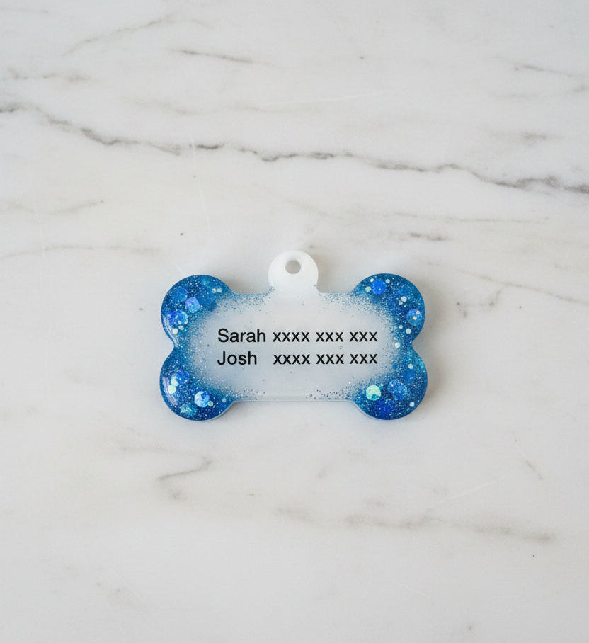 Personalised Glitter Resin Pet ID Tag – Custom Name & Contact Number
