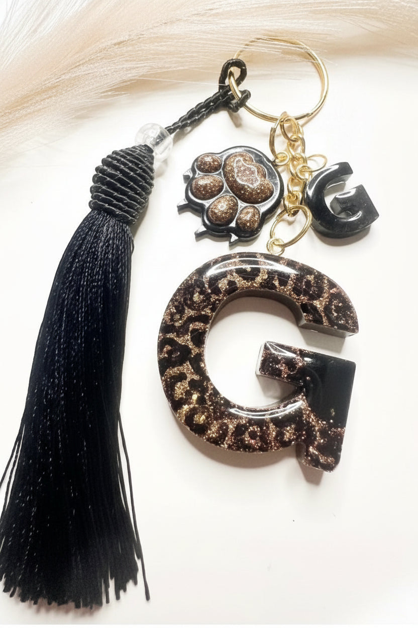 Leopard Print Initial Letter Keychain - Option 1