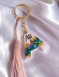 Personalised Geode Glitter & Gold Foil Flakes Initial Keychain