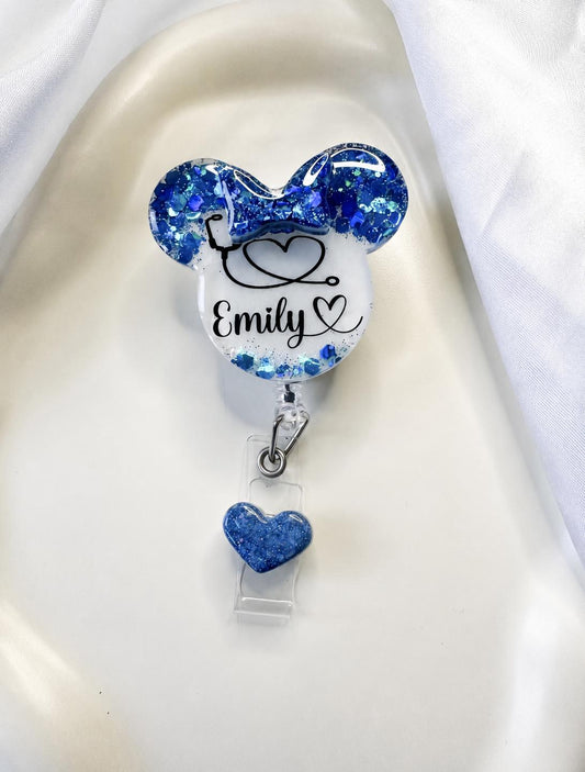 Personalised Minnie Mouse Glitter Retractable ID Card Holder